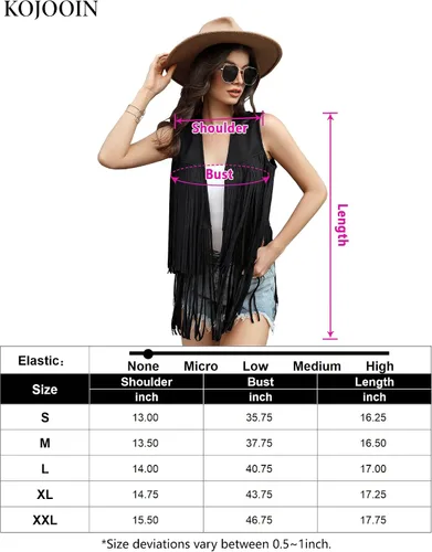 Vista 7 de KOJOOIN Chaleco de borla para mujer, estilo hippie, ante sintético, remaches, sin mangas, con flecos