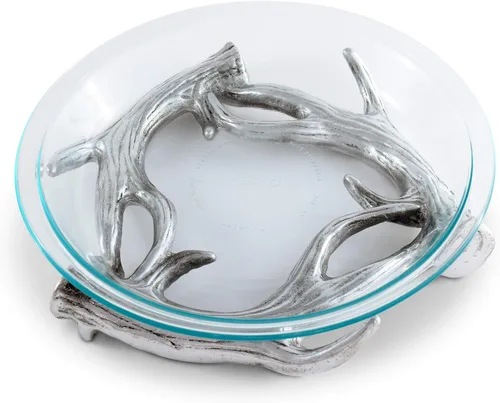 Vista 3 de Arthur Court Designs - Salvamanteles de cornamenta de aluminio con plato de pastel de vidrio de 10 pulgadas de diámetro