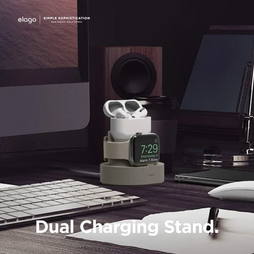 Vista 3 de elago Estación de carga 2 en 1 para productos Apple, diseñada para AirPods, AirPods Pro, iPhone, Apple Watch [cables no incluidos] (blanco clásico)