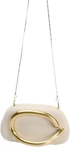 Vista 6 de Bolsos de mano de acrílico de noche para mujer, bolsos de noche, bolso cruzado de piel sintética con acento ovalado dorado