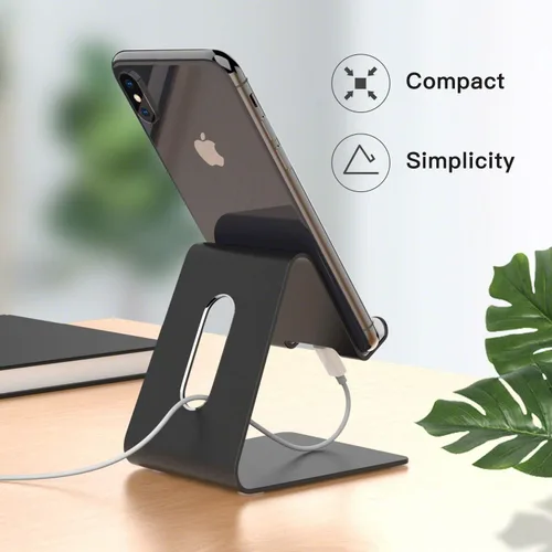 Vista 2 de Soporte para teléfono celular negro, compatible con iPhone Xs XR de 4 a 8 pulgadas, tableta, todos los teléfonos inteligentes Android