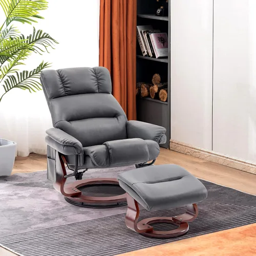 Vista 2 de MCombo Sillones reclinables giratorios con otomana, sillas reclinables de TV con masaje por vibración, silla ergonómica de piel sintética para sala
