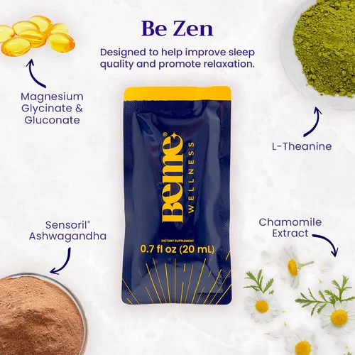 Vista 4 de BeMe BeRadiant Berry & BeZen Bundle - Suplementos líquidos de colágeno y glicinato de magnesio L-teanina