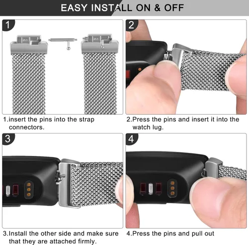 Vista 4 de Amzpas Bandas compatibles con Fitbit Inspire 2, Fitbit Inspire HR y Fitbit Inspire y Fitbit Ace 2, pulsera magnética ajustable de acero inoxidable