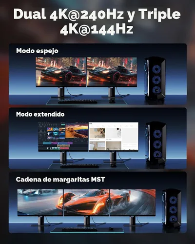 Vista 7 de Cable Displayport Highwings 2.1 de 80Gbps 1 metro, 16K@60Hz, 8K@120Hz, 4K@240Hz, cable DP 2.1 de 16K trenzado, compatible con HDR10 DSC 1.2a, G-Sync
