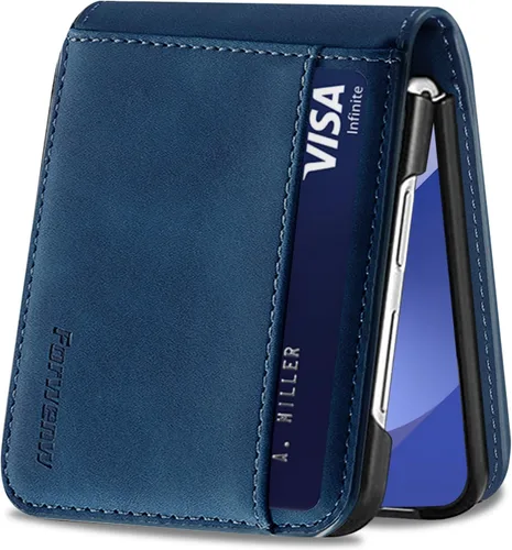 Vista 24 de Funda de piel con tapa para Samsung Galaxy Z Flip 3, con protección de bisagra, delgada y magnética tipo cartera [1 tarjetero], funda protectora a