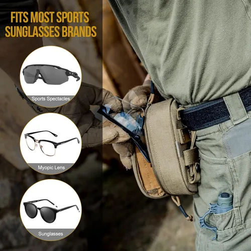 Vista 21 de OneTigris Estuche rígido para gafas de sol tácticas Molle con cremallera Estuche de transporte 1000D Nylon con clip