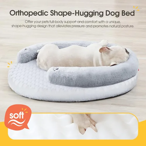 Vista 4 de BurgeonNest - Cama ortopédica para perros grandes, sofá suave impermeable con almohada, cama con respaldo, funda extraíble y lavable, base