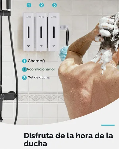 Vista 5 de AIKE Dispensador de champú y acondicionador de ducha de 3 cámaras para baño Blanco