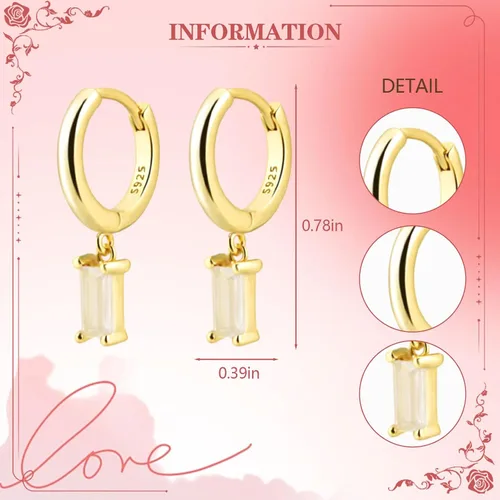 Vista 8 de Gold Huggie Hoop Earrings Crystal Green Drop Earrings
