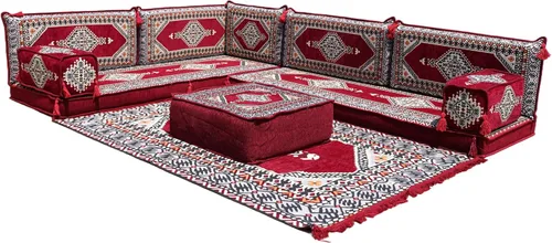 Vista 169 de arabicsofa Juego de asientos Jalsa en forma de L – Majlis árabe hecho a mano con almohadas de respaldo