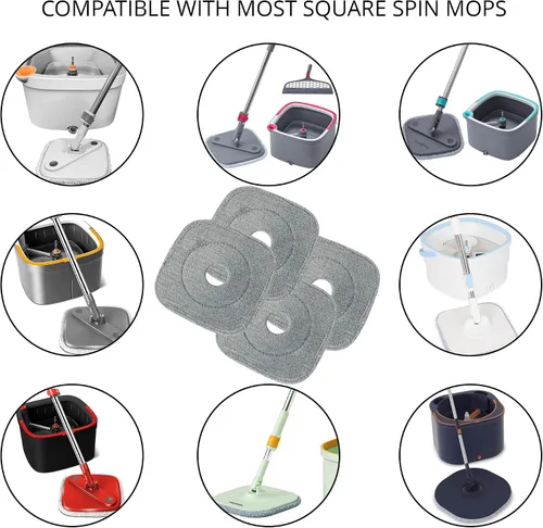 Vista 2 de True & Tidy Paquete de 2 almohadillas de microfibra extra gruesas de 9 pulgadas para mopa SPIN-800 TrueClean y cubo cuadrado, compatible con M16