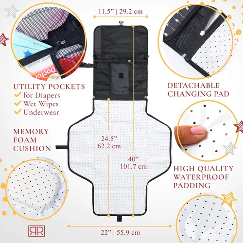 Vista 5 de Cambiador de pañales portátil impermeable – B0NUS Bolsa aislada para biberón, embrague de pañales 2 en 1 y cambiador, cambiador portátil de limpieza