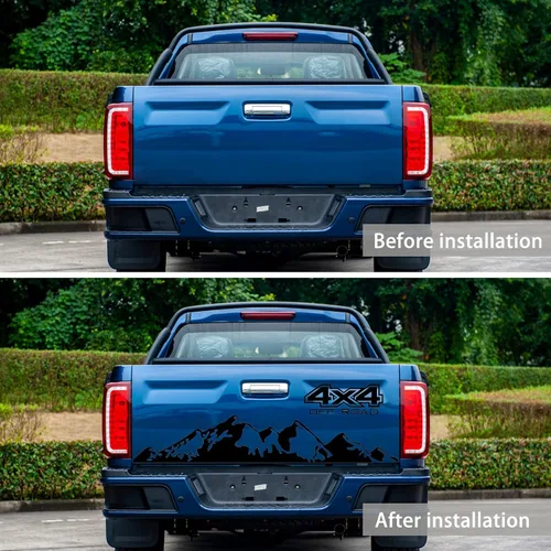 Vista 4 de Adhesivo adhesivo para puerta trasera de camión, 4 x 4, diseño gráfico de montañas para camioneta, accesorios de decoración exterior todoterreno, 59