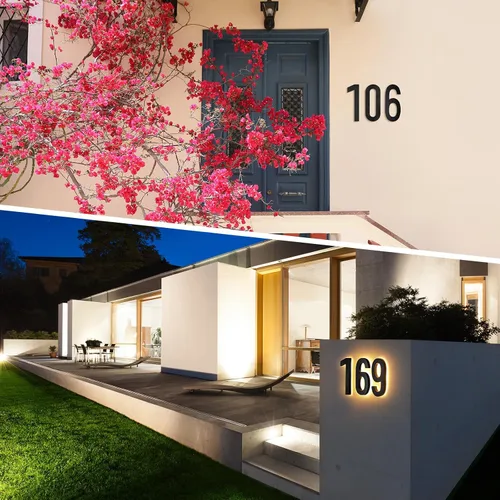 Vista 5 de ROCEEI Número de casa LED retroiluminado de 8 pulgadas 0-9 para exterior, impermeable, acero inoxidable, número de dirección de casa, grande