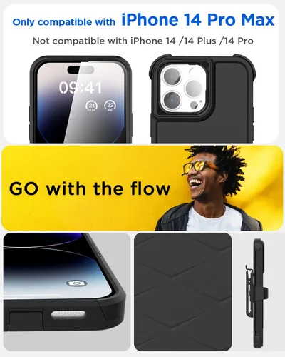 Vista 2 de AICase Funda para iPhone 14 Pro Max con protector de pantalla de vidrio + lente de cámara, resistente protección contra caídas, cuerpo completo