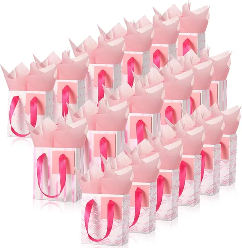 Vista 17 de Tenare - 24 pequeñas bolsas de regalo pequeñas de papel metálicas para fiestas, pequeñas con asas, papel de seda para joyas, envoltura de regalo
