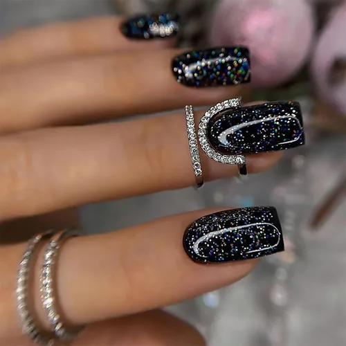 Vista 14 de Aurora - Uñas postizas a presión degradadas, uñas postizas largas de almendra, diseño de sol y luna brillante, uñas artificiales reutilizables