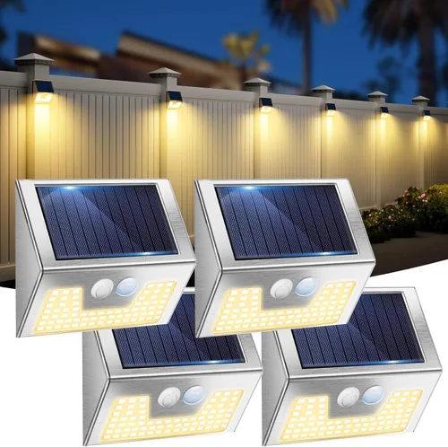 Vista 16 de vighep Paquete de 12 luces solares de movimiento para exteriores, luces impermeables para valla al aire libre, luces LED de pared blancas cálidas