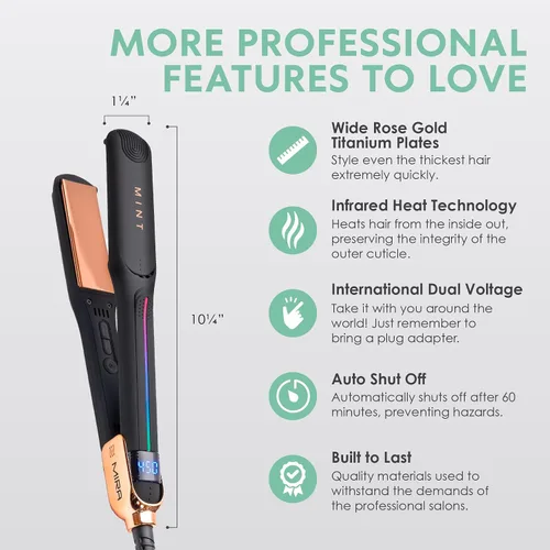 Vista 6 de Professional Series MIRA - Plancha plana de titanio para cabello grueso y fino, potente alisador de una sola pasada, alisador y rizador en uno
