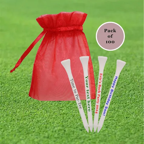 Vista 2 de GBM - Paquete de 100 camisetas de golf blancas de madera de 2 3/4 pulgadas, camisetas de golf personalizadas de 2 líneas personalizables, accesorios
