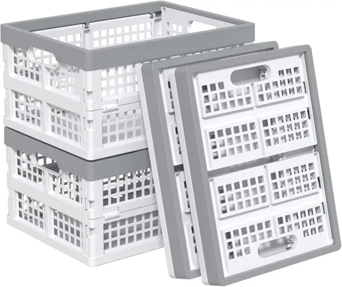Vista 4 de Cajas plegables de plástico de 15 litros, cesta de almacenamiento plegable, paquete de 4