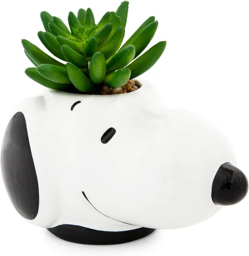 Vista 2 de Peanuts Snoopy Face - Mini maceta de cerámica con suculentas artificiales, maceta pequeña, plantas de interior de imitación para estante
