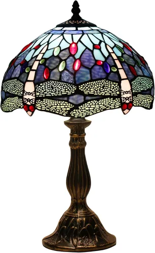 Vista 8 de WERFACTORY Tiffany - Lámpara de mesa con diseño de libélula, estilo libélula azul, para mesita de noche, luz de lectura, 12 x 12 x 18 pulgadas