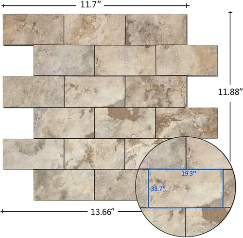 Vista 2 de Azulejos de metro de PVC para despegar y pegar, calcomanías de suelo con textura de mármol de alta gama, azulejos de pared autoadhesivos