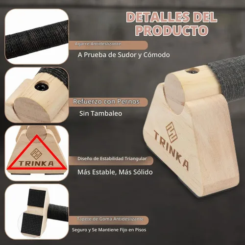 Vista 4 de Barras de levantamiento de paraletas de madera, 2 barras de calistenia de madera con base antideslizante, asas de flexión para gimnasio en el piso