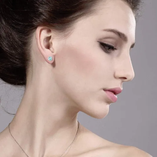 Vista 4 de Gem Stone King Aretes redondos de oro amarillo de 14 quilates con piedra natal de 0.197 in Aretes de oro para mujer
