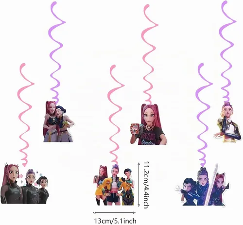 Vista 3 de For K Pop Demon Happy Birthday Banner, Party Decoration With 6 Vortex Decorative Pendants