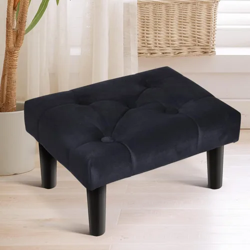 Vista 7 de HOUCHICS Reposapiés pequeño, otomano suave de terciopelo con patas de madera, reposapiés para sofá, asiento adicional para sala de estar, entrada