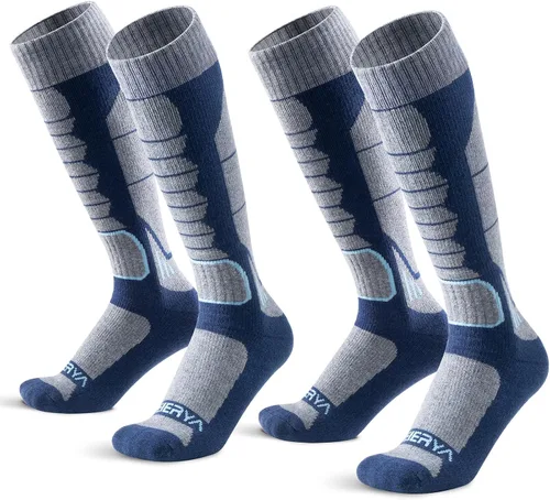 Vista 21 de Calcetines de lana de merino para esquí para hombres, mujeres y jóvenes - Calcetines térmicos de snowboard con amortiguación completa por encima