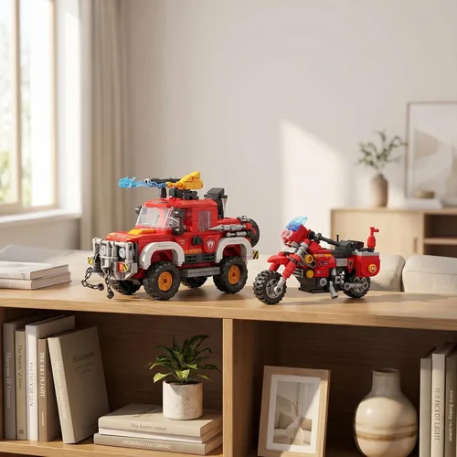 Vista 4 de City Fire - Juego de construcción de motocicleta de 233 piezas, bloques de construcción de rescate de incendios compatibles con Lego, juguetes