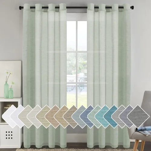 Vista 10 de H.VERSAILTEX Cortinas de lino de mezcla natural para sala de estar/cortinas de lino semitransparentes reductoras de luz de 54 pulgadas de largo