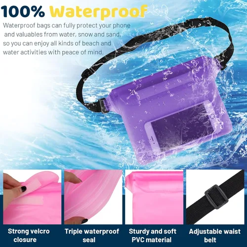 Vista 3 de Riñonera impermeable de 2 piezas, con correa ajustable en la cintura, bolsa impermeable táctil para mantener el teléfono seco y objetos de valor