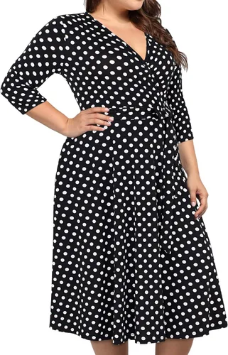 Vista 4 de kissmay - Vestidos de cóctel florales con cuello en V para mujer, talla extragrande, con bolsillo