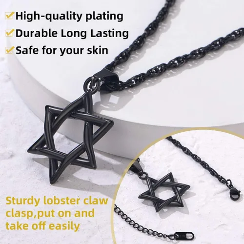 Vista 9 de GOLDCHIC JEWELRY Judaism Jewish Israel Star of David Cross Pendant Mens Punk Rock 316L Stainless Steel18K Gold PlatedBlack Rhodium Plated Hexagram