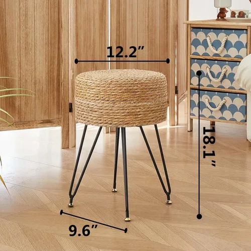 Vista 10 de Taburete de maquillaje de tocador, taburete otomano de hierba marina natural tejido a mano, taburete moderno multifuncional, taburete de tocador