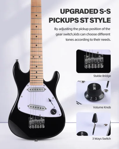 Vista 2 de Winzz - Guitarra eléctrica para niños de 30 pulgadas, kit para principiantes, guitarra eléctrica mini de tamaño 1/4 para niños, juego completo