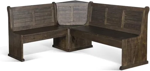 Vista 8 de Pemberly Row Juego de rincón de desayuno de 3 piezas de madera estilo granja con mesa, almacenamiento oculto, superficies en tablas, asientos Hoja