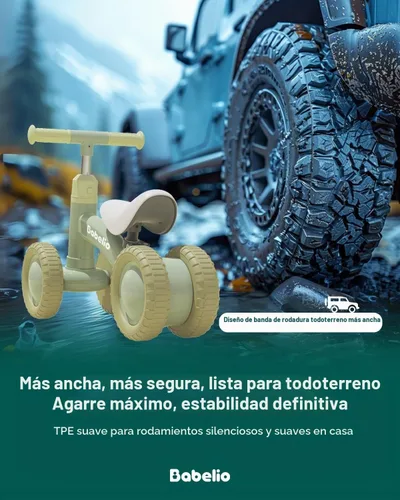 Vista 4 de Babelio Bicicleta de equilibrio para bebés de 1 año, asiento ajustable y 4 Verde oliva