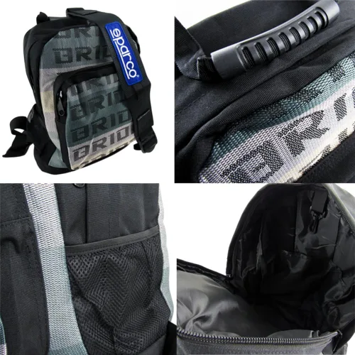 Vista 8 de W-POWER JDM Bride Racing Mochila de viaje para laptop, parte inferior marrón con correas de arnés ajustables (XL-negro)