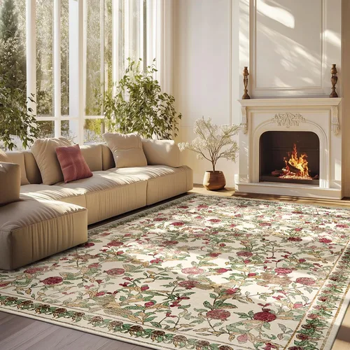 Vista 30 de jinchan Alfombra de entrada lavable vintage floral de medio círculo de 2 x Eden Azul/Verde