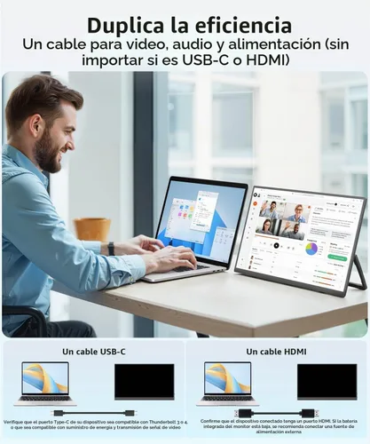 Vista 11 de Monitor portátil inalámbrico para portátil con batería, 15.6" 1080P IPS Negro
