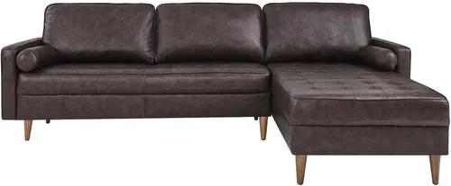 Vista 3 de Modway Valour - Sofá modular de cuero de estilo moderno de 98 pulgadas en color marrón