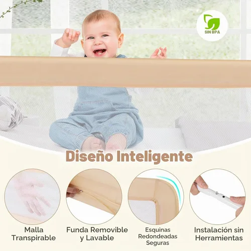 Vista 3 de BABY JOY Rieles de cama para niños pequeños, 59 pulgadas, extra largo, protector de cama abatible con correa de seguridad, barandilla plegable