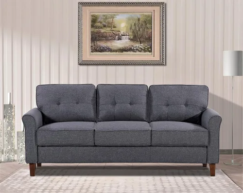 Vista 22 de Container Furniture Direct Kouchouk - Muebles de sala de estar de terciopelo cómodos de tres plazas, sofá moderno de mediados de siglo, sofá biplaza