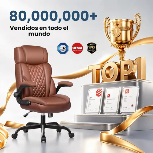 Vista 9 de Silla de oficina ejecutiva, silla ergonómica para computadora para oficina Marrón